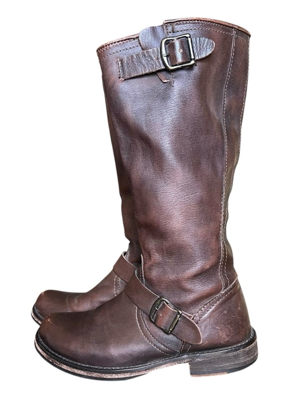 STEVE MADDEN Women's Brown Leather Buckle Verona Tall Riding Moto Boot Sz 6.5